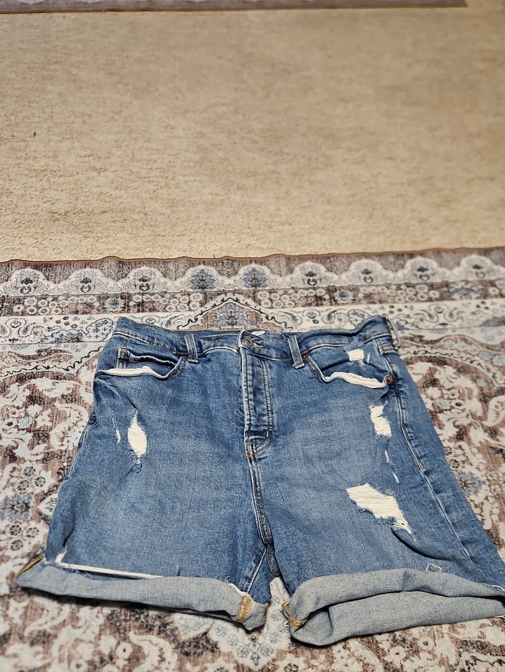 Old Navy Blue Distressed Rolled-Hem Denim Shorts
